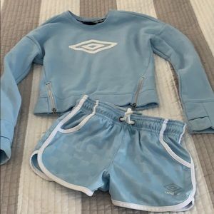Girls Baby blue Umbro shorts & matching sweatshirt